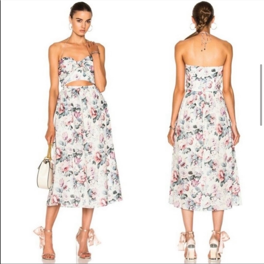 NEW. Zimmermann Jasper Tie Floral Cutout Cotton Midi Boho Dres Size 6.